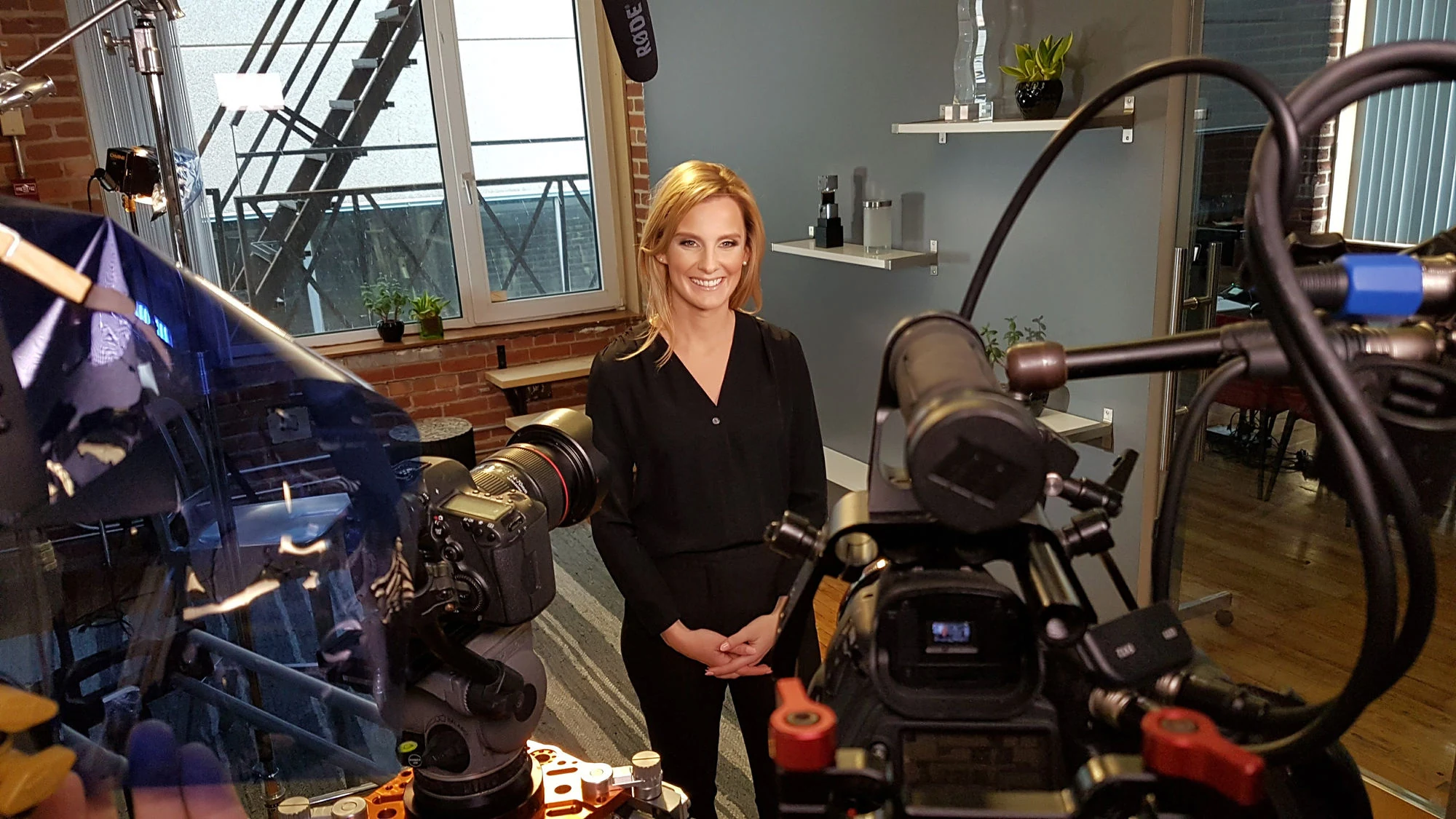 An interview being filmed at a business location